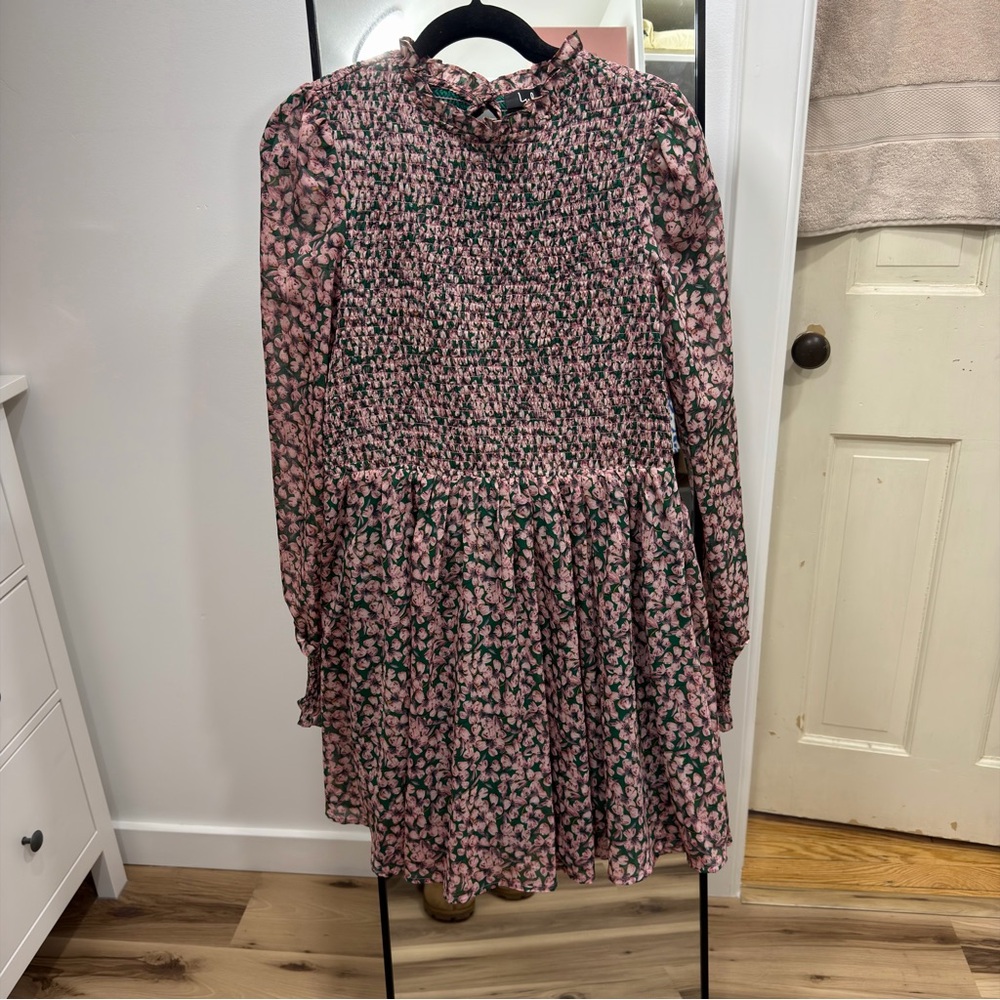 Lulu's Pink and Green Floral Long Sleeve Dress